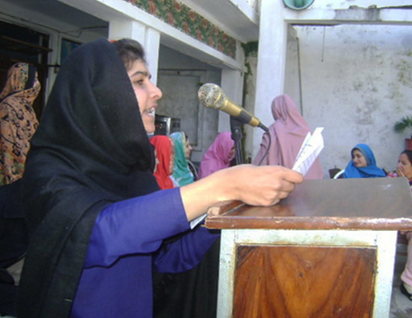 This image show Malala's first speech in a press club in Peshawar at the age of eleven years. 